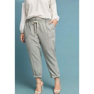 Anthropologie Seashore Linen Blend Pants Size L Striped Green Drawstring Coastal
